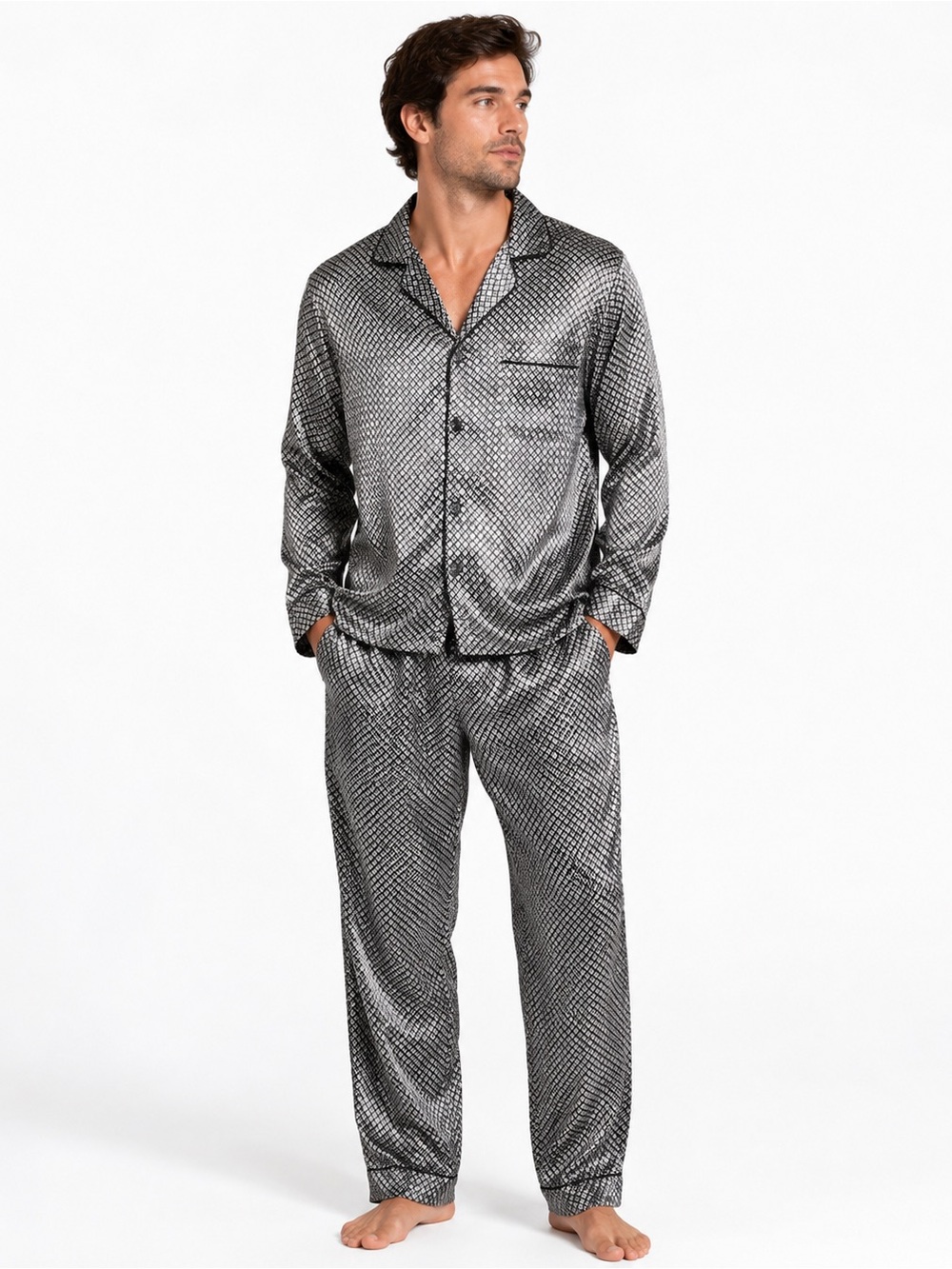 Robert Louis Geometric Print Satin Pajama Set medium